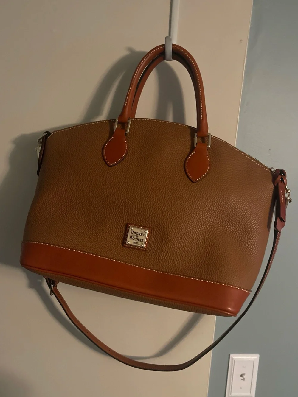 Dooney & Bourke Pebble Leather Tote in Brown and Chestnut Trim